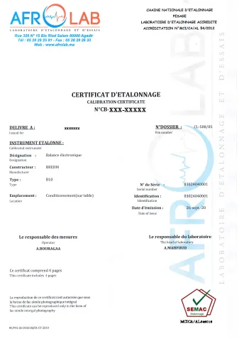 etalonnage maroc certificat